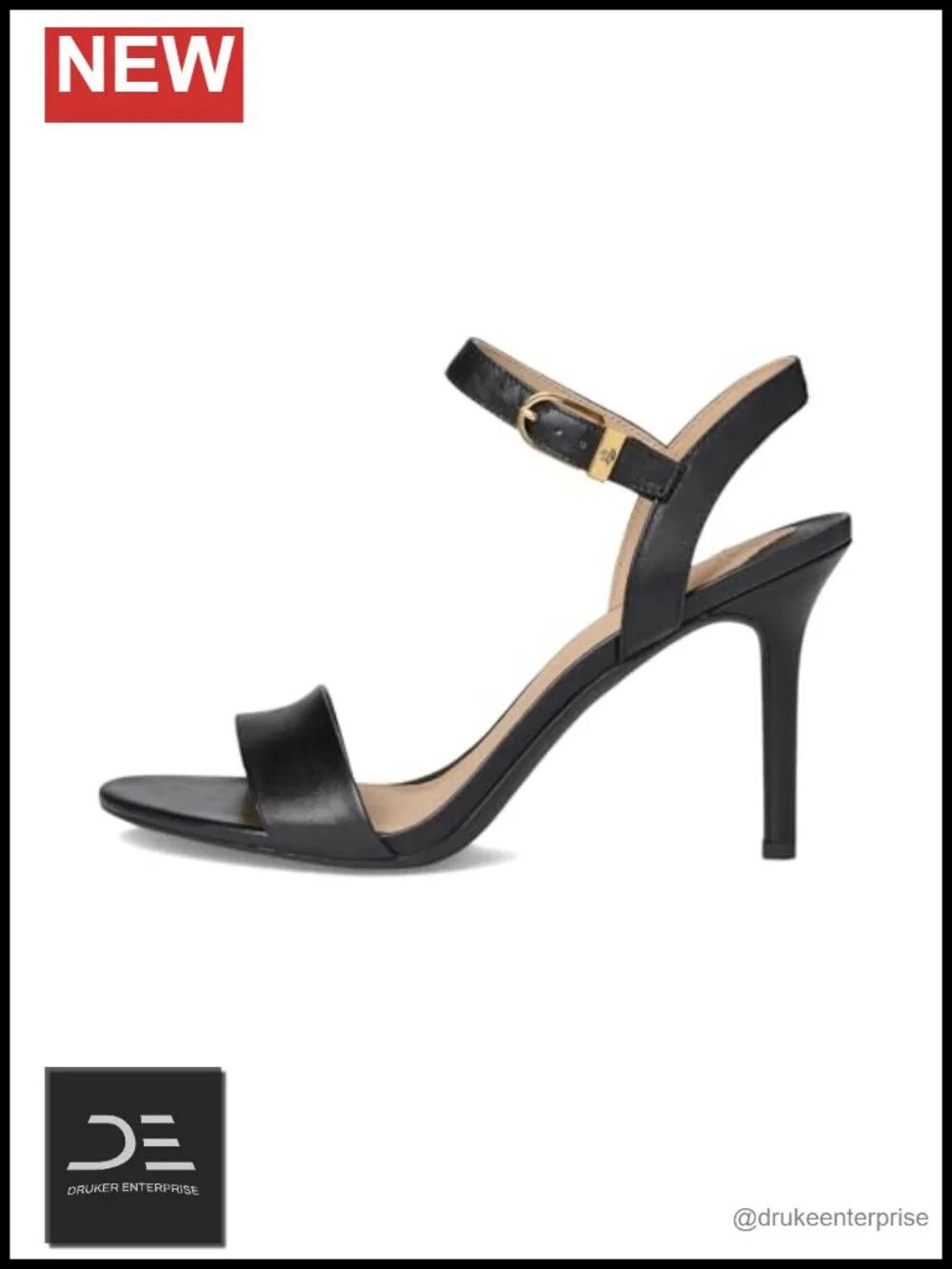 Burnished Leather Heeled Sandals Ankle Strap Padded Insole